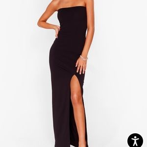 BRAND NEW W/ TAGS Nastygal Strapless black maxi dress w/ slit in front size 8
